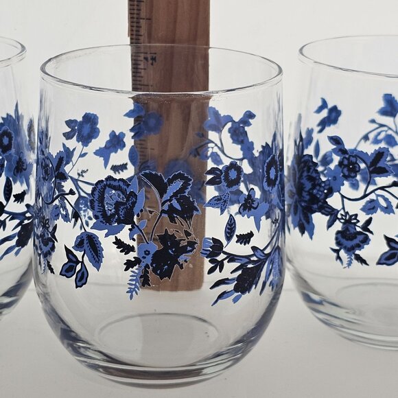 3 Royal Norfolk Blue Floral Juice Glasses Set 16oz black accent flowers 4" - Picture 7 of 8